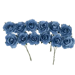 3 roses anciennes ivoires sur tige en tissu - 15 cm
