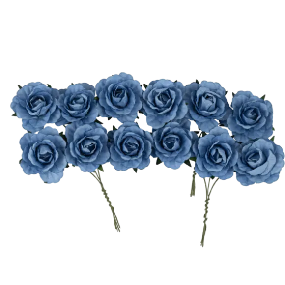 3 roses anciennes ivoires sur tige en tissu - 15 cm