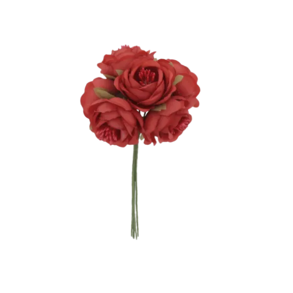 6 roses avec pistils sur tige en papier - 4 x 13 cm - Couleur au choix