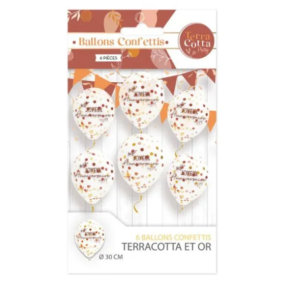 Sachet de 6 ballons à confettis - Joyeux Anniversaire - Collection Terracotta