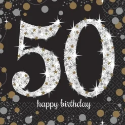 16 Serviettes 50 Ans - Argent / Noir