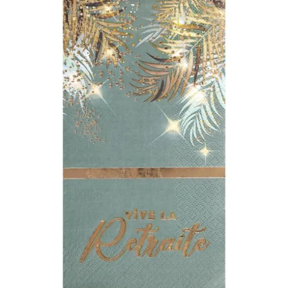 12 serviettes cocktail "Vive la Retraite" en papier - 25 x 25 cm - Collection Retraite Dorée - Couleur au choix