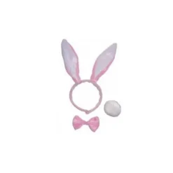 Set de déguisement Lapin blanc et rose (oreilles, queue et nœud)