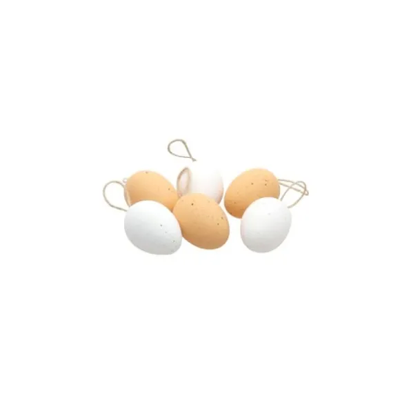 Set de 6 œufs blancs et naturels à suspendre pour Pâques - 4 x 6 cm