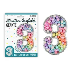 Structure gonflable géante en forme de chiffre pour 70 ballons - 126 cm - Chiffre au choix