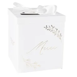 Urne "Merci" FSC® - 21 x 21 x 25 cm - Collection Communion Blanc et Or
