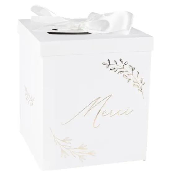 Urne "Merci" FSC® - 21 x 21 x 25 cm - Collection Communion Blanc et Or