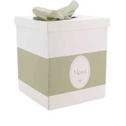 Urne "Merci" - 21 x 21 x 25 cm - Collection Baptême Blanc et Or - Couleur au choix
